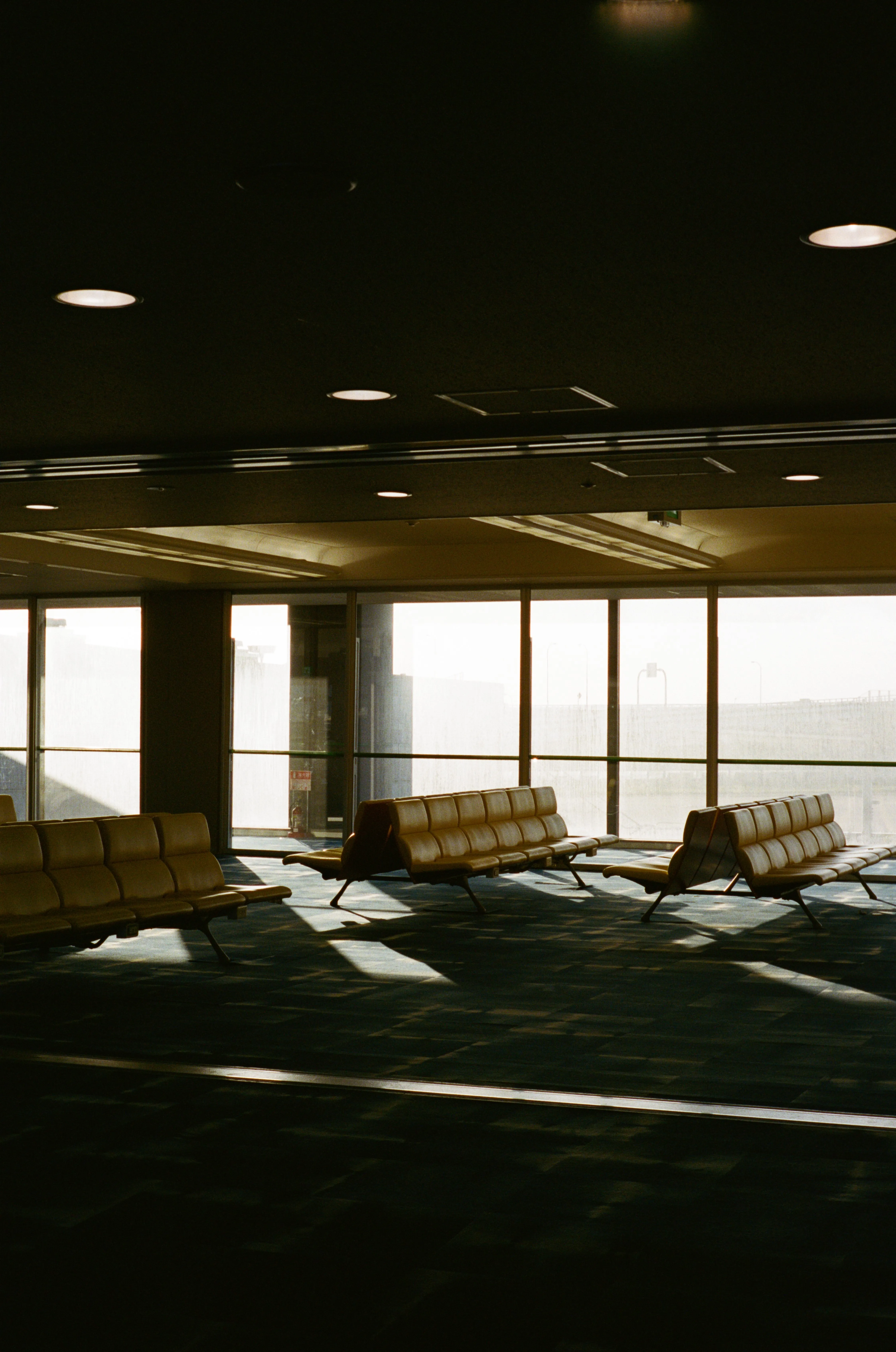 Empty airport waiting area in warm